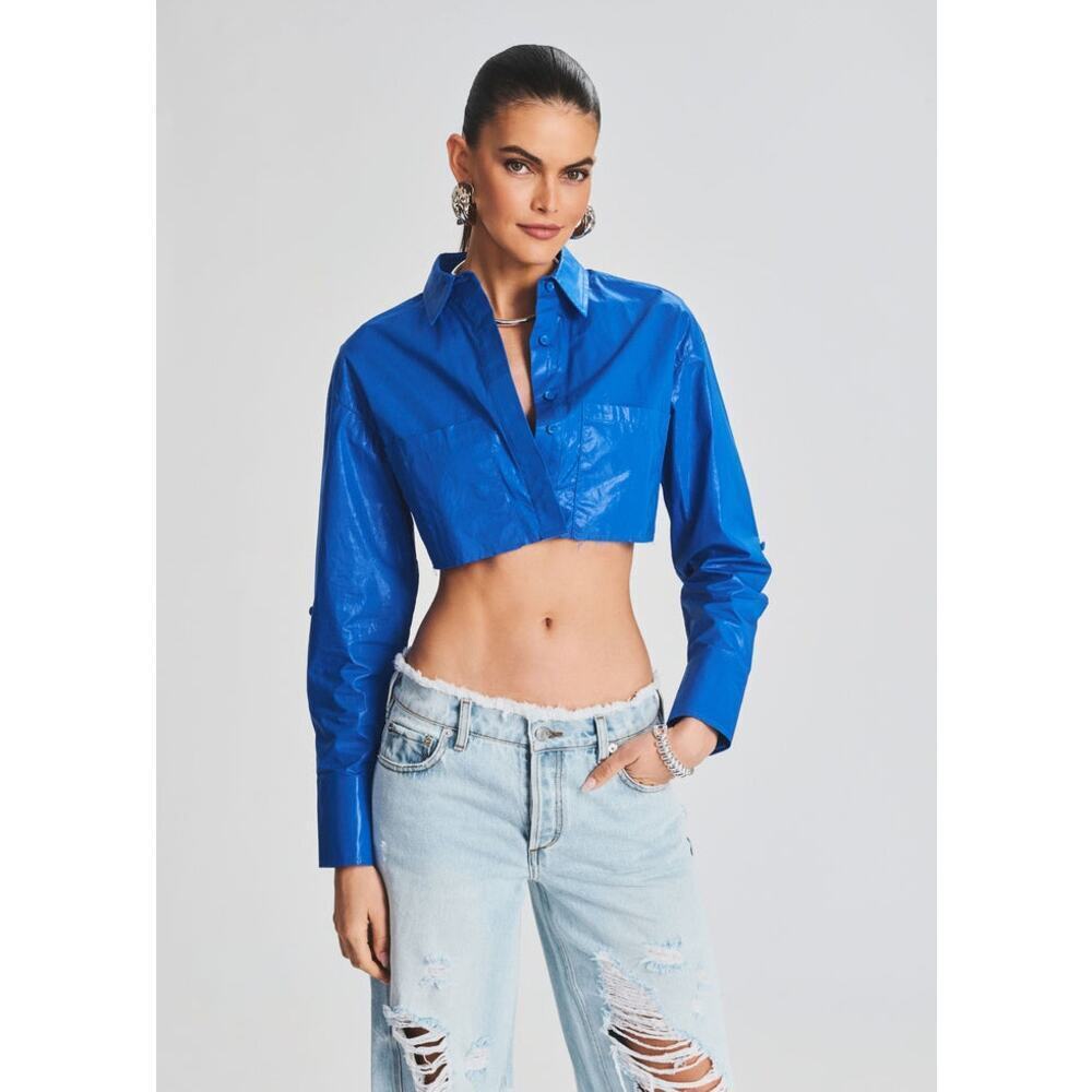 SER. O. YA Chi Coated Top in Royal Blue, size S, NWT.